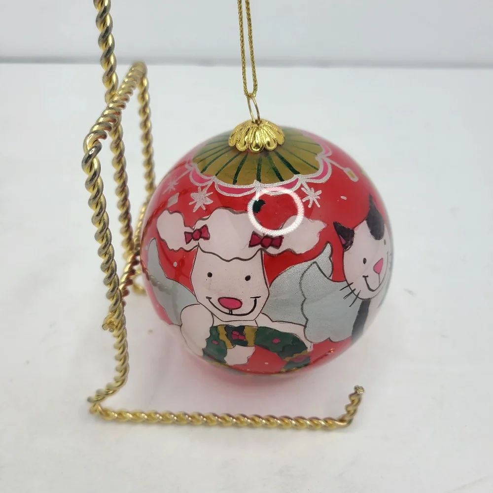 Pier 1 Imports li bien Glass Ornament Interior Hand Painted Cats Dogs Pets 2010‎